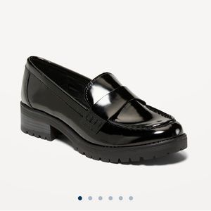 Old Navy | Faux-Leather Chunky-Heel Loafers | Black | Size 6.5